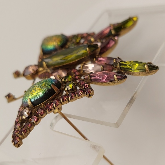 Vintage Butterfly Brooch Mid Century Multicolor Glass Crystals - Picture 15 of 16